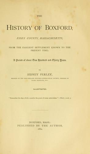 Cover for The history of Boxford, Essex County, Massachusetts