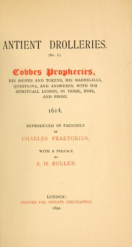 Cover for Cobbes prophecies, his signes and tokens, his madrigalls, questions, and answeres