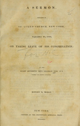 Cover for A sermon preached in St. Luke's Church, New-York, September 25, 1831