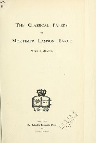 Cover for Classical papers, with a memoir.