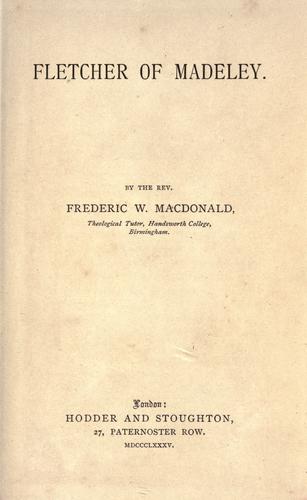 Cover for Fletcher of Madeley.