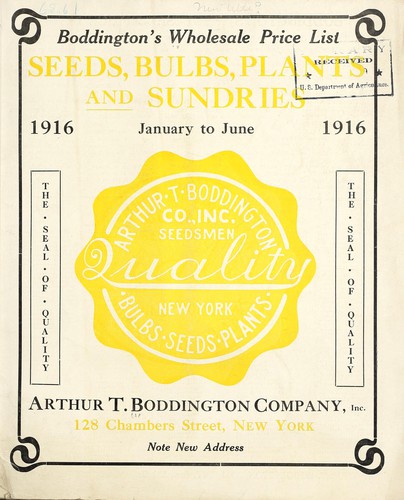 Cover for Boddington's wholesale price list [of] seeds, bulbs, plants and sundries