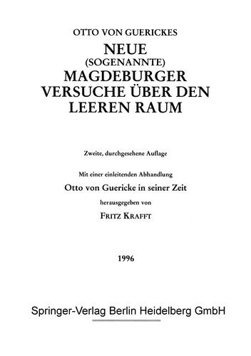 Cover for Otto Von Guerickes Neue (Sogenannte) Magdeburger Versuche über den Leeren Raum