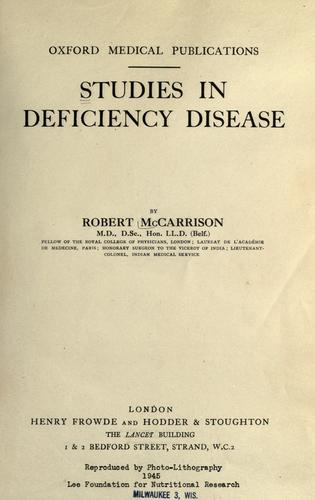 Cover for Studies in deficiency disease