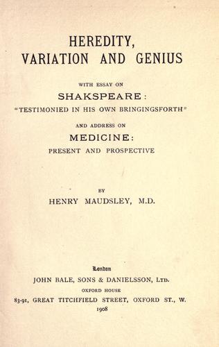 Cover for Heredity, variation and genius