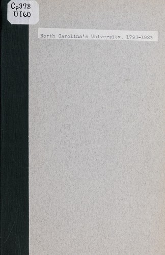 Cover for North Carolina's university, 1793-1923