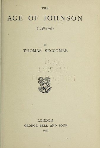 Cover for The age of Johnson (1748-1798)