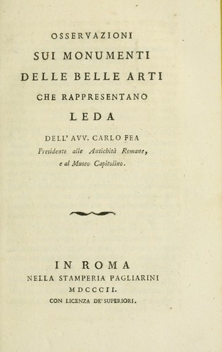 Cover for Osservazioni sui monumenti delle belle arti che rappresentano Leda