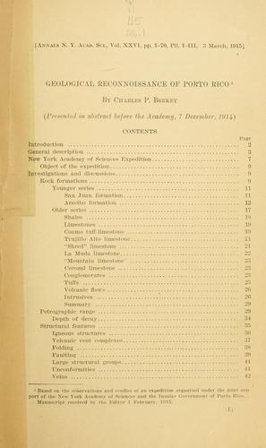 Cover for Geological reconnoissance of Porto Rico