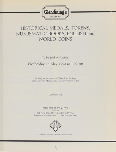 Cover for Historical medals, tokens, and English and world coins, [including] English medals from the "Jubilee" collection; 17th century tokens, [and] a collection of 1,190 19th century lead hop tokens, [as well as] an Exposition Universelle, Paris, 1900, and Olympic Games, gold award plaque; [etc.] ...