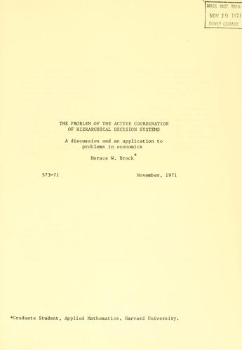 Cover for The problem of the active coordination of hierarchical decision systems