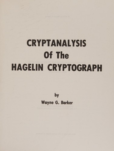 Cover for Cryptanalysis of the Hagelin cryptograph