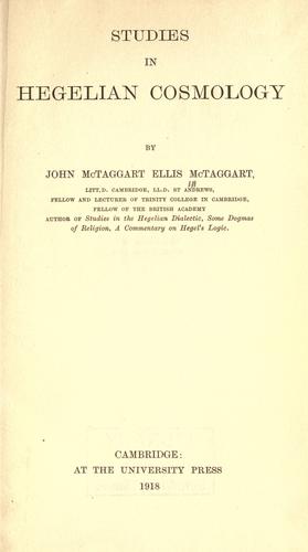 Cover for Studies in Hegelian cosmology.