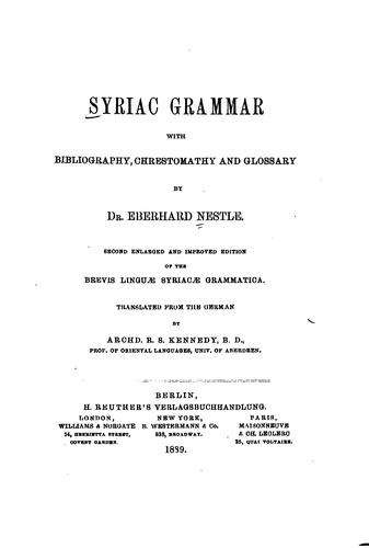 Cover for Syriac grammar with bibliography, chrestomathy and glossary