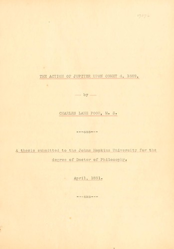 Cover for The action of Jupiter upon Comet v, 1889 ...