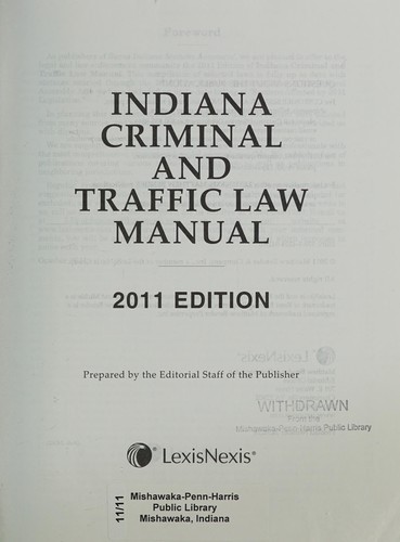 Cover for Indiana criminal and traffic law manual