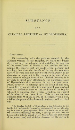 Cover for Substance of a clinical lecture on a case of hydrophobia