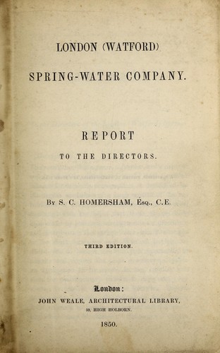 Cover for London (Watford) spring-water company