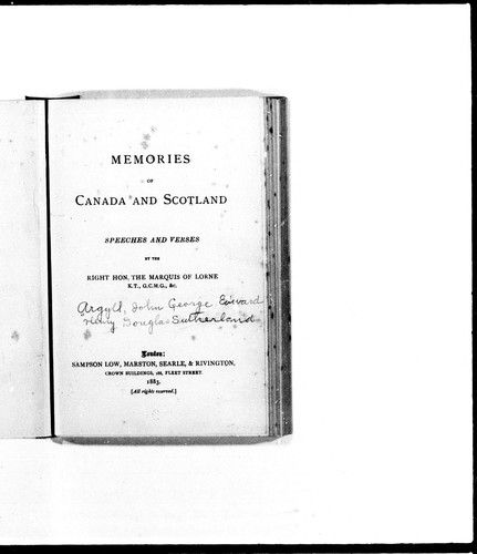 Cover for Memories of Canada and Scotland