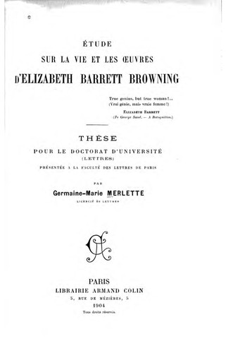 Cover for Étude sur la vie & les oeuvres d'Elizabeth Barrett Browning.