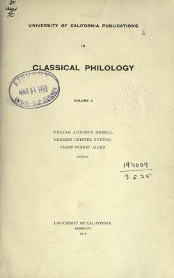 Cover for University of California Publications in Classical Philology