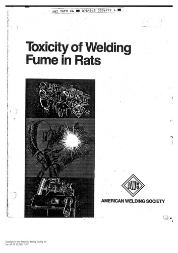 Cover for Hazleton Laboratories, Toxicity of Welding Fume in Rats (Twfr)