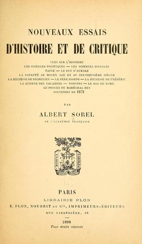 Cover for Nouveaux essais d'histoire et de critique ...
