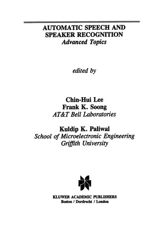 Cover for Automatic Speech and Speaker Recognition