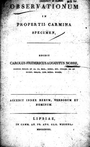 Cover for Observationum in Propertii carmina specimen