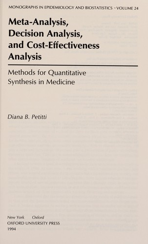 Cover for Meta-analysis, decision analysis, and cost-effectiveness analysis