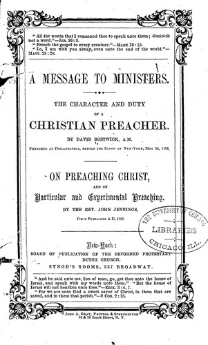 Cover for A message to ministers