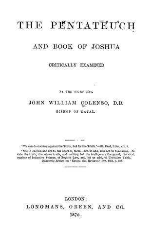 Cover for The Pentateuch and Book of Joshua critically examined