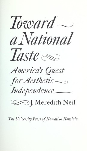 Cover for Toward a national taste