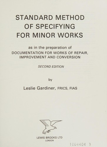 Cover for Standard method of specifying for minor works