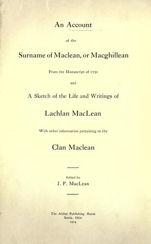 Cover for An account of the surname of Maclean, or Macghillean