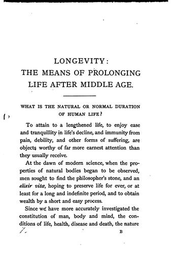 Cover for Longevity: The Means of Prolonging Life After Middle Age.