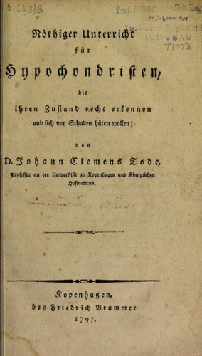 Cover for N©œthiger Unterricht f©ơr Hypochondristen, die Zustand recht erkennen und sich vor Schaden h©ơten wollen