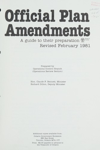 Cover for OFFICIAL PLAN AMENDMENTS - A GUIDE TO THEIR PREPARATION, FEB. 1981
