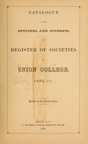 Cover for Catalogue of the officers and students and register of societies in Union College, 1869-70