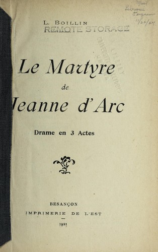 Cover for La martyre de Jeanne d'Arc