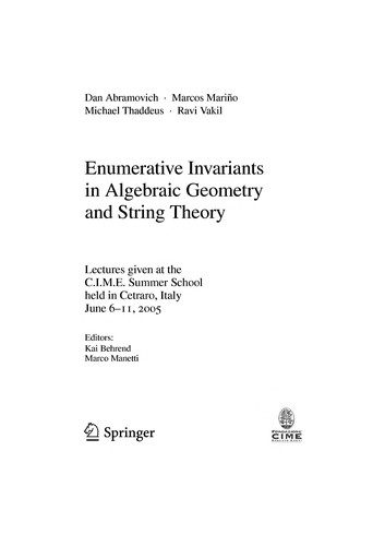 Cover for Enumerative invariants in algebraic geometry and string theory
