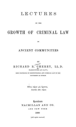 Cover for Lectures on the growth of criminal law in ancient communities