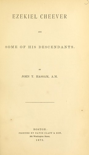 Cover for Ezekiel Cheever and some of his descendants