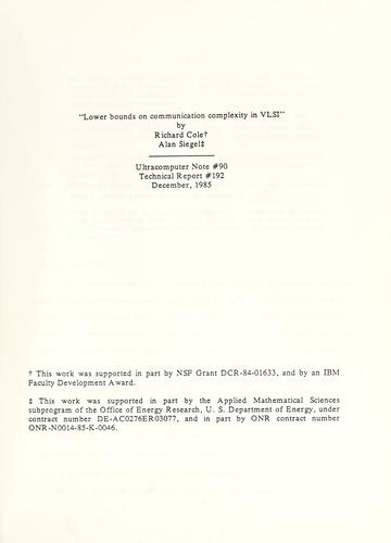Cover for Lower bounds on communication complexity in VLSI