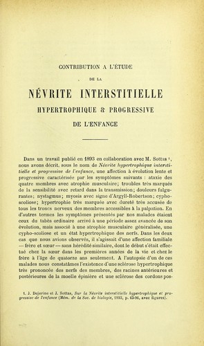 Cover for Contribution a l'©♭tude de la n©♭vrite interstitielle hypertrophique & progressive de l'enfance