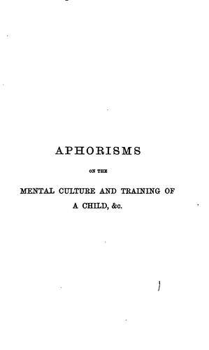 Cover for Aphorisms on the mental culture and training of a child