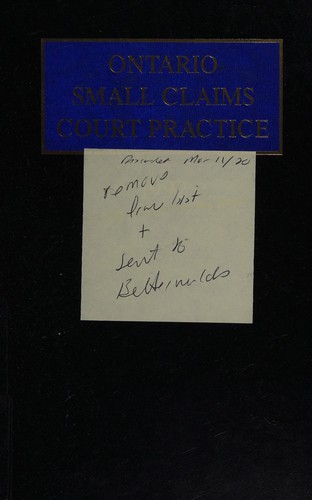 Cover for Ontario Small Claims Court Practice 1992