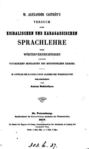 Cover for M. Alexander Castrén's Versuch einer koibalischen und karagassischen sprachlehre