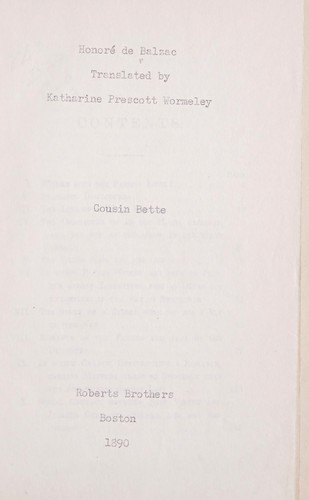 Cover for Cousin Bette