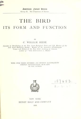 Cover for The bird, its form and function
